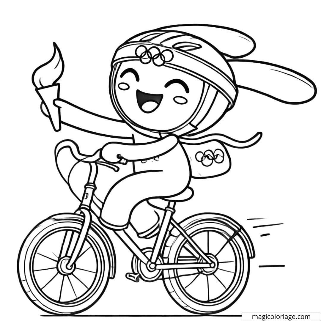 Coloriage de mascotte sur un vélo à imprimer, dessin à colorier pour enfants
