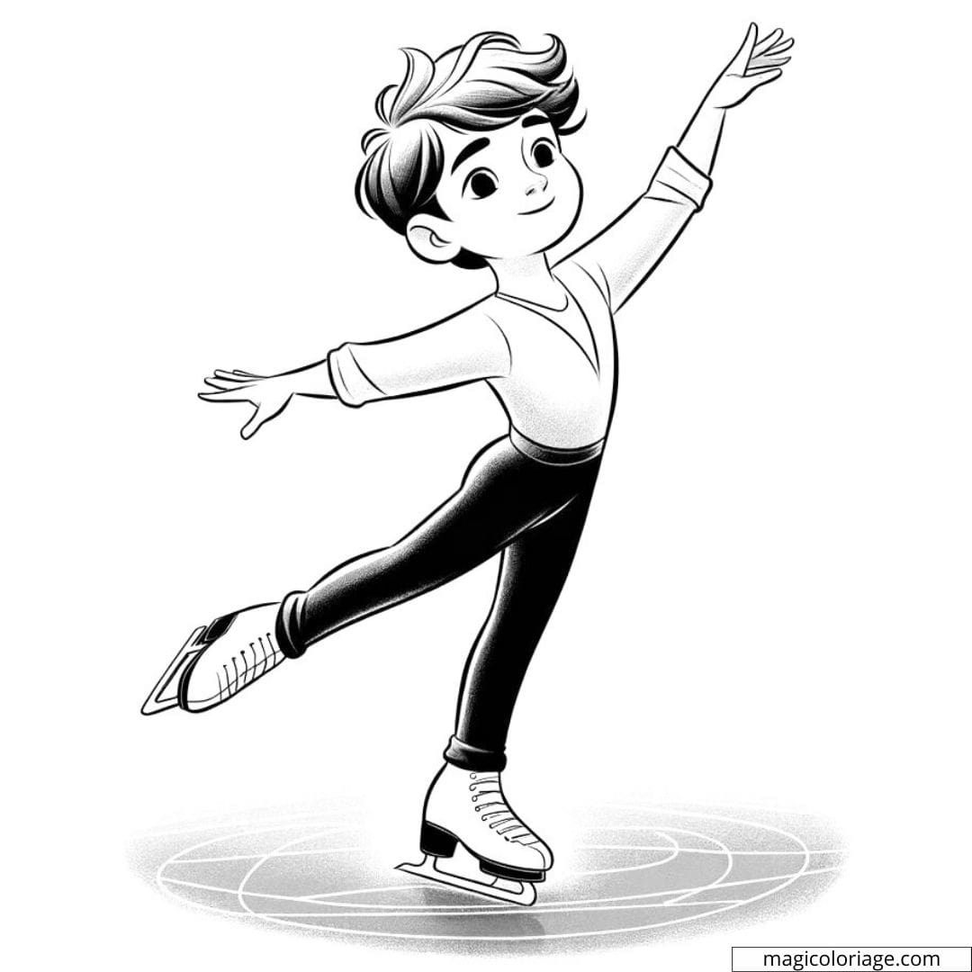 Coloriage d'un patineur artistique sur glace en pirouette