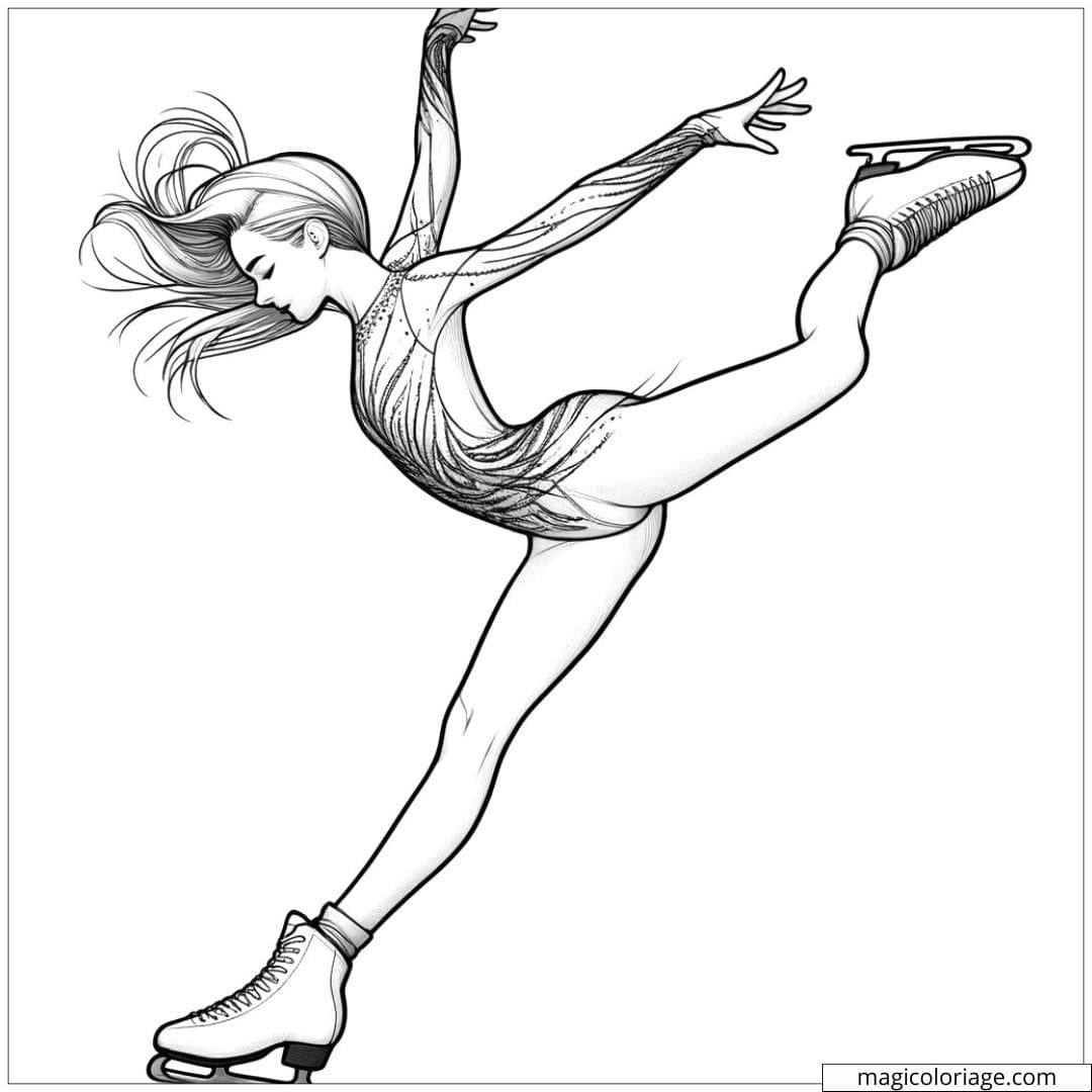 Coloriage de patineur artistique en mouvement, pour adultes.