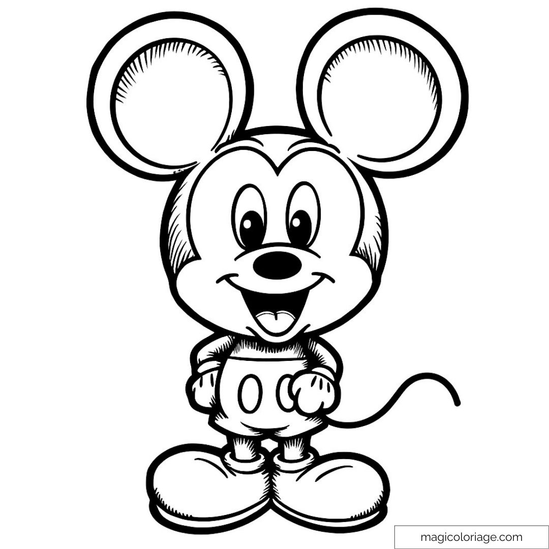Dessin en noir et blanc de Mickey Mouse à colorier