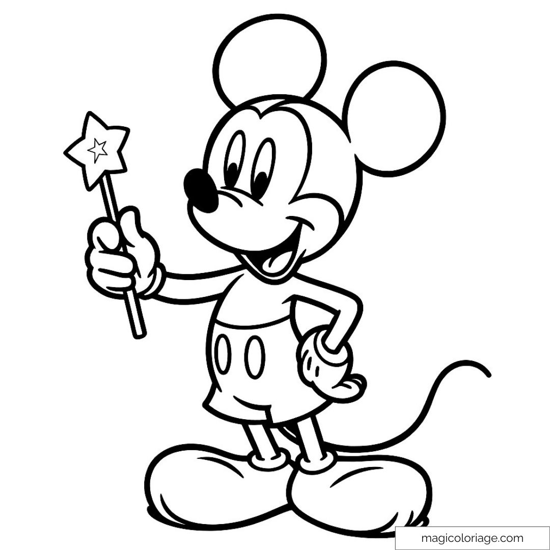 Dessin de Mickey Mouse avec baguette étoilée à colorier