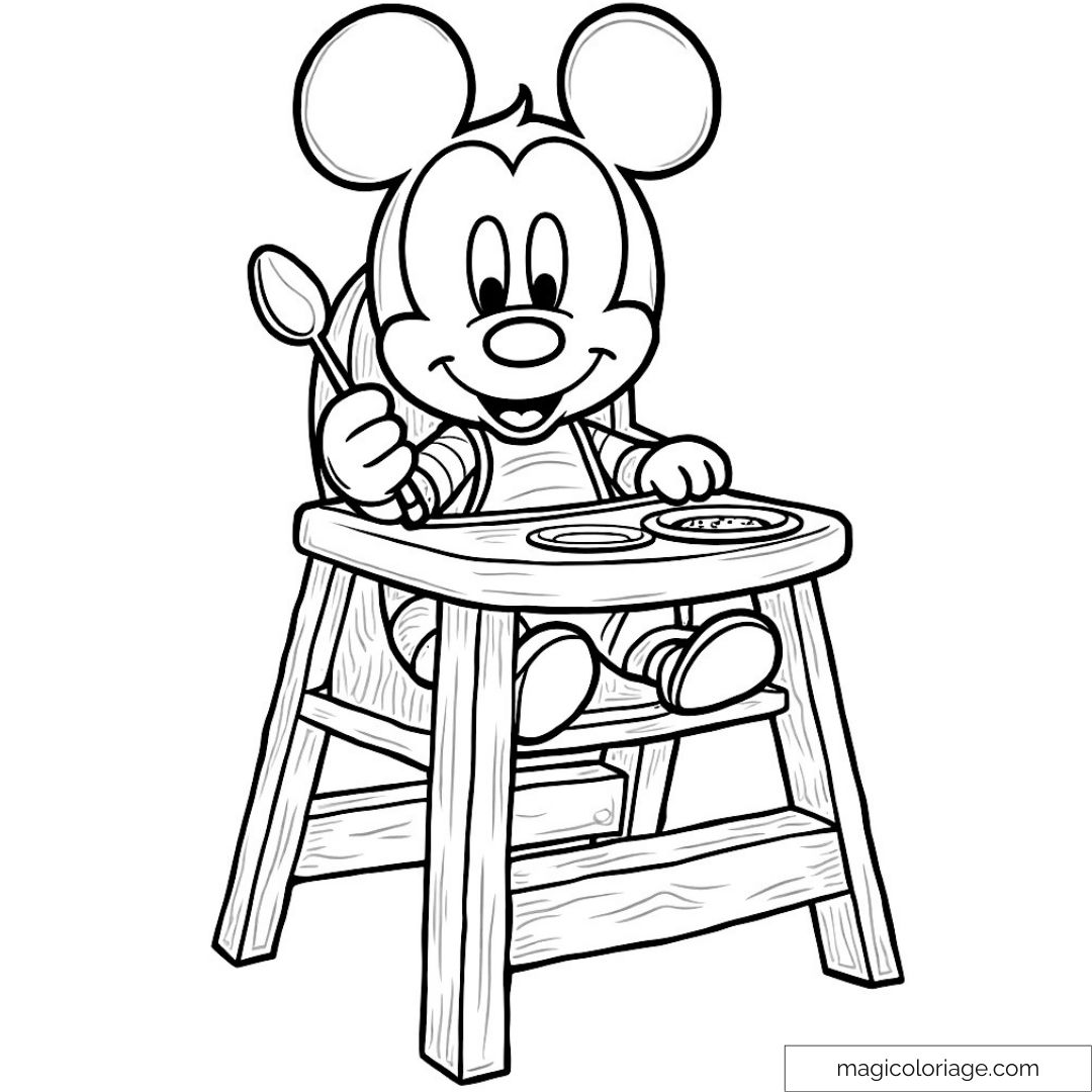 Dessin de Mickey bébé assis