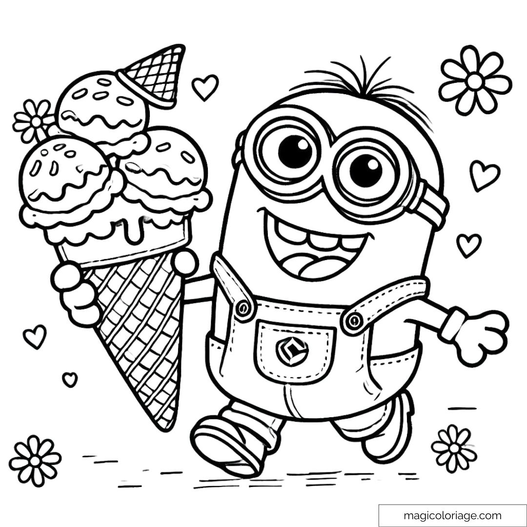Minion avec une glace, dessin à imprimer et colorier pour enfants