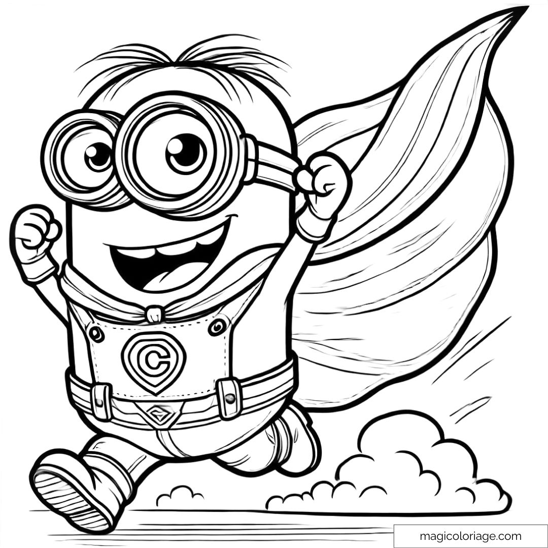 Minion en super-héros avec une cape, dessin à imprimer et colorier pour enfants