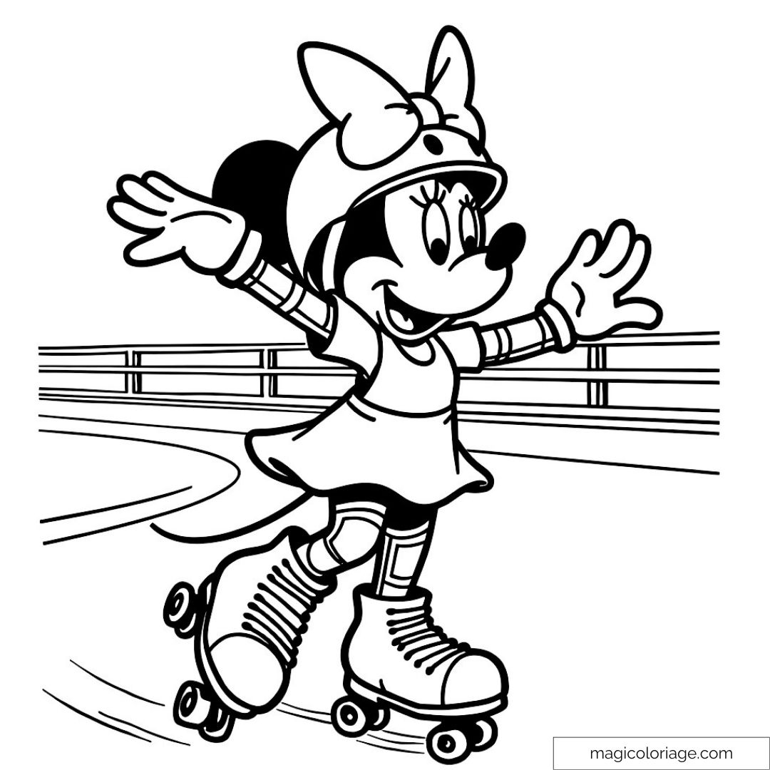Minnie Mouse faisant du roller avec joie
