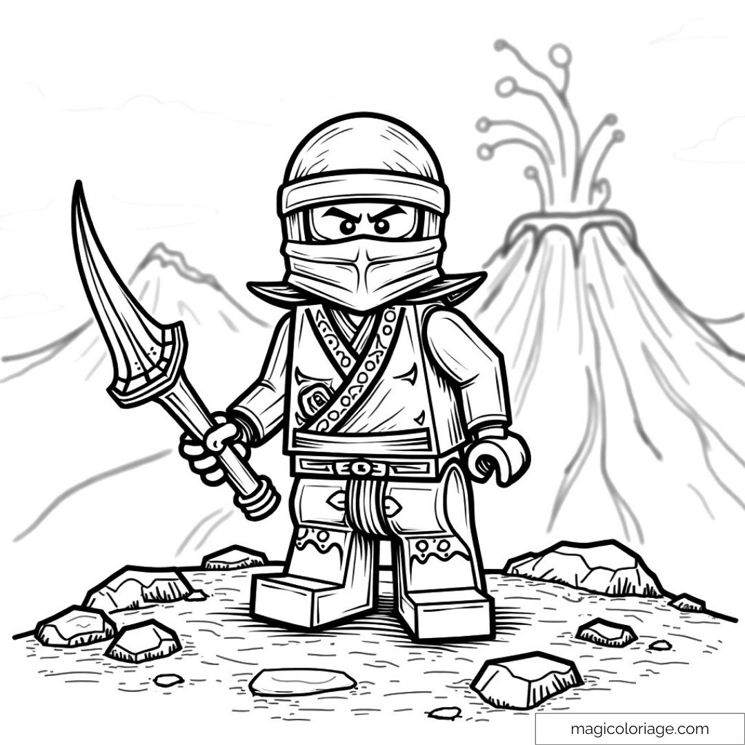 Ninja devant volcan