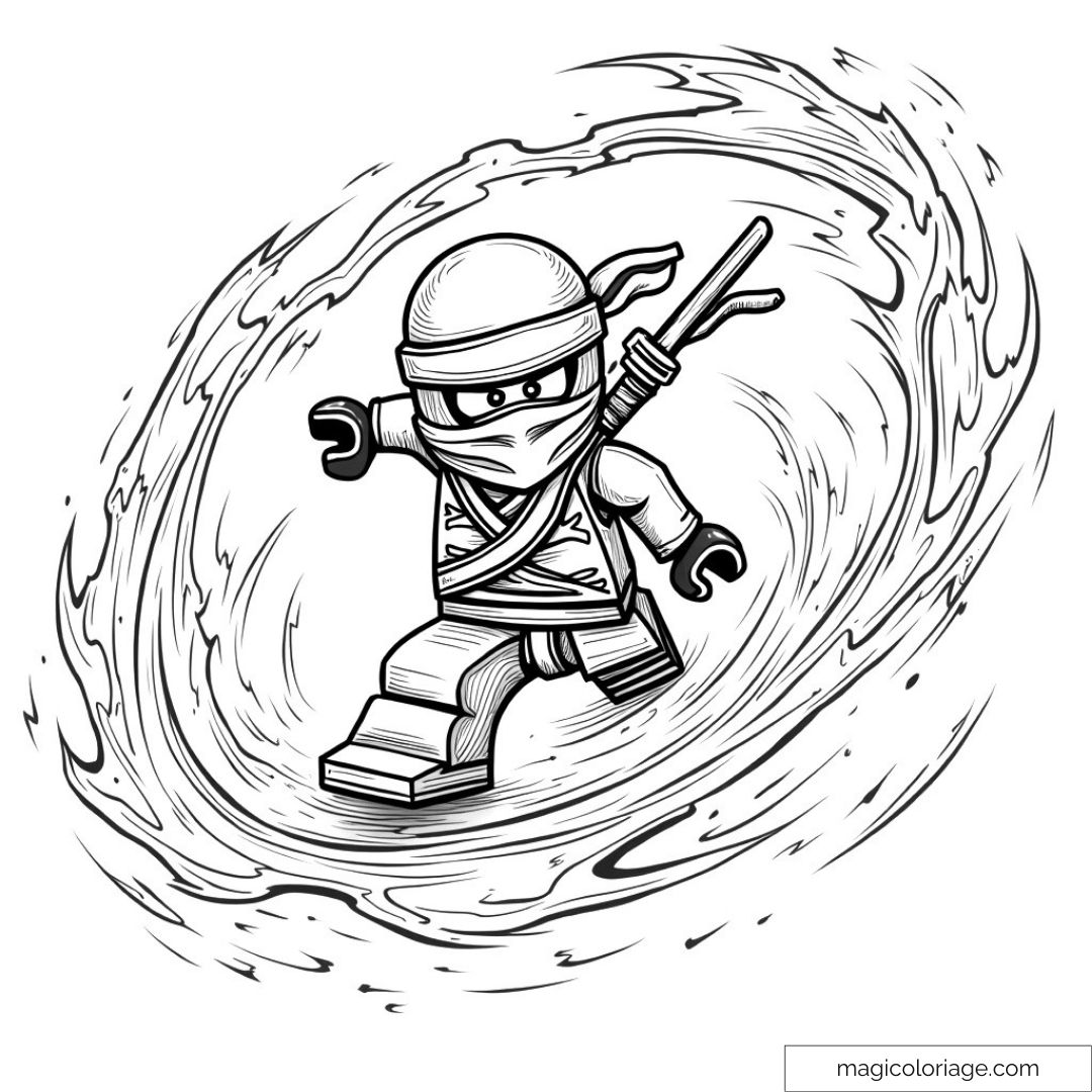 Ninja Lego en action avec un tourbillon