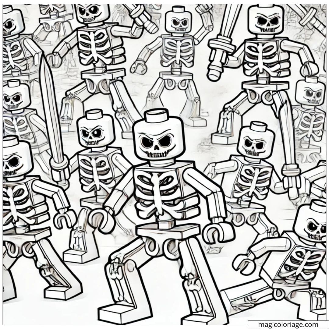 Coloriage Ninjago armée de squelettes, prête pour la bataille.
