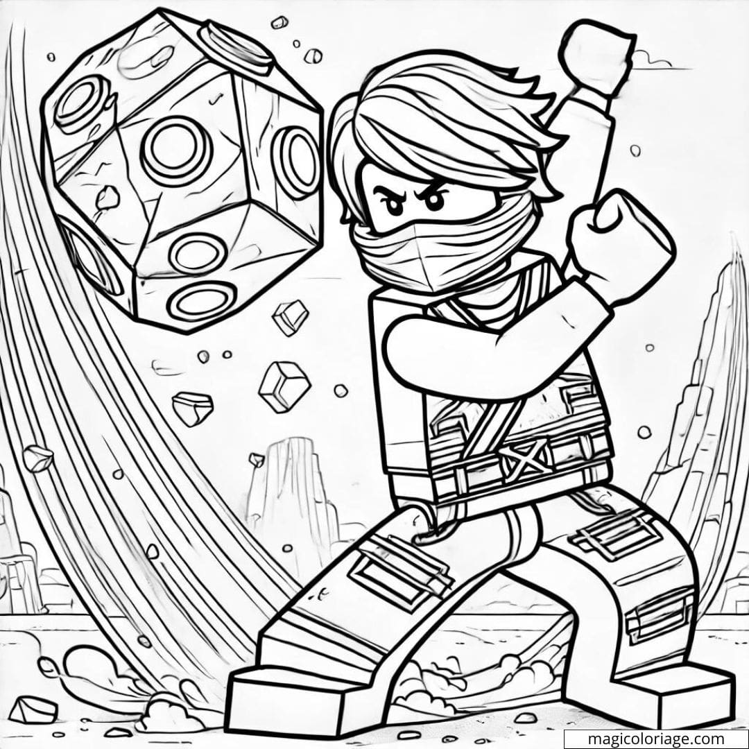 Découvrez ce dessin de Cole cassant un rocher avec sa force, parfait pour les enfants à colorier.