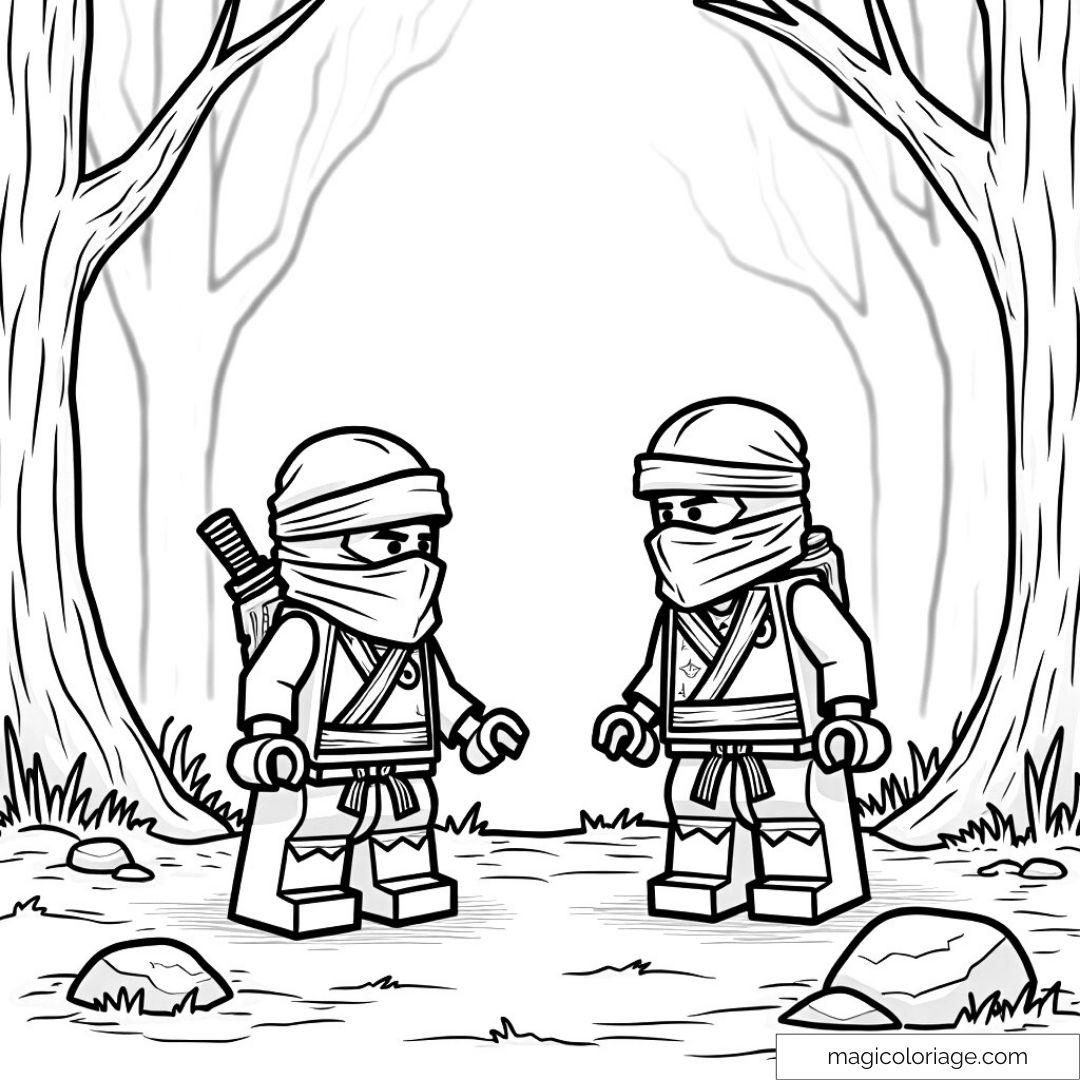 Deux ninjas Lego dans une forêt