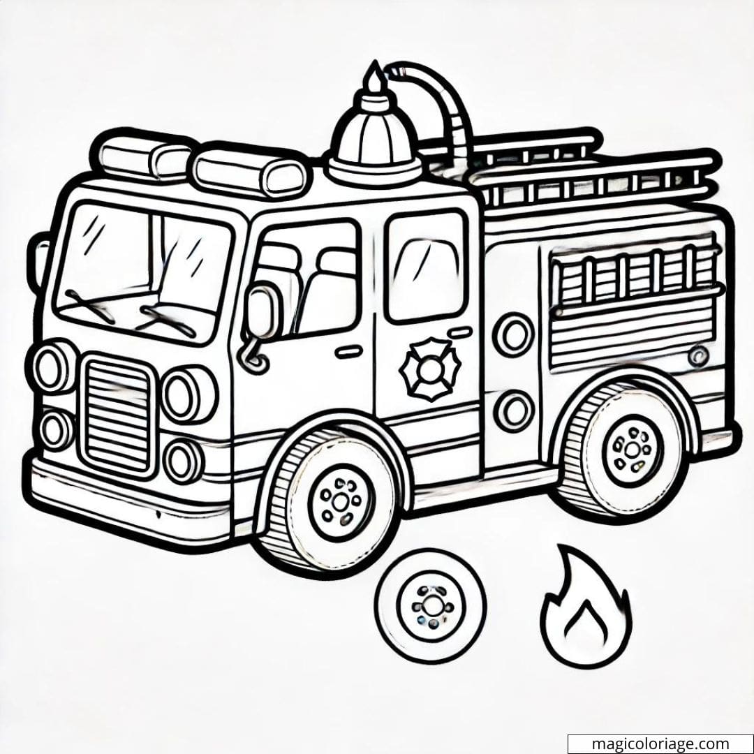 Dessin à colorier simple d'un camion de pompier au repos