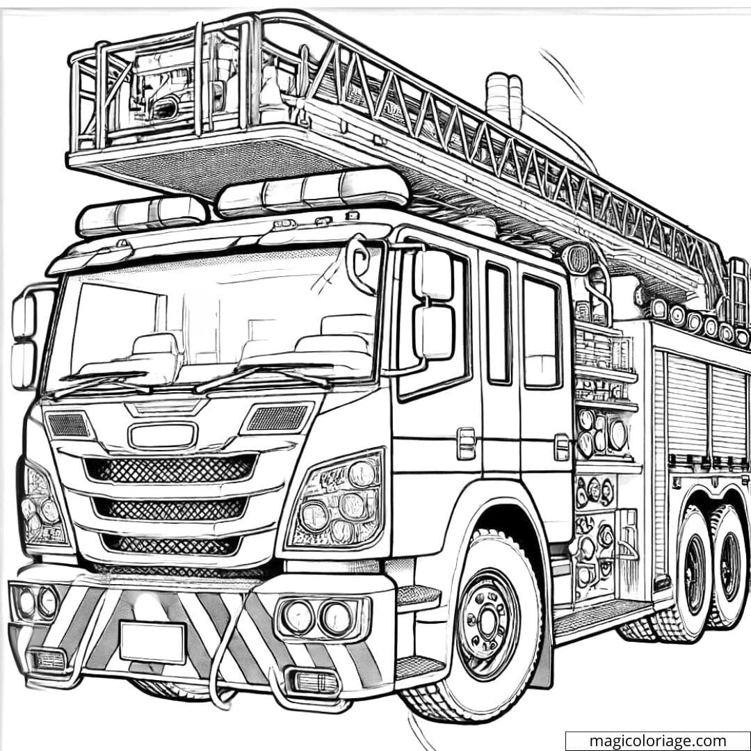 Dessin à colorier d'un camion de pompier prêt à partir
