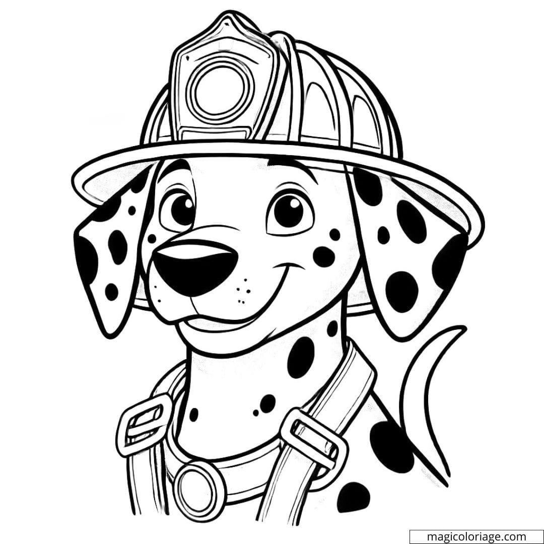 Dessin à colorier d'un dalmatien avec un casque de pompier