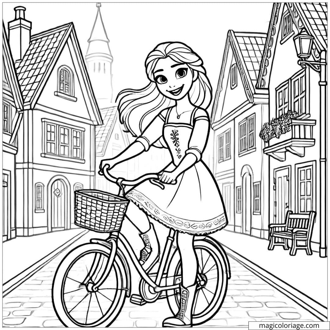 Coloriage Anna à vélo, dessin à colorier Anna à imprimer