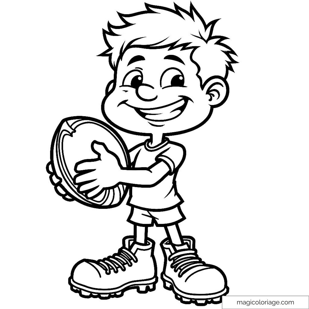 Dessin de garçon avec ballon de rugby