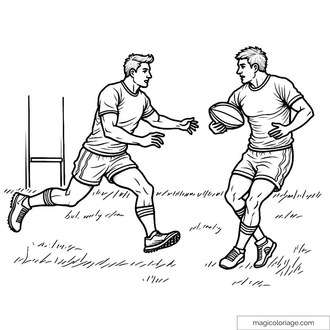 Dessin de deux joueurs de rugby en plein match