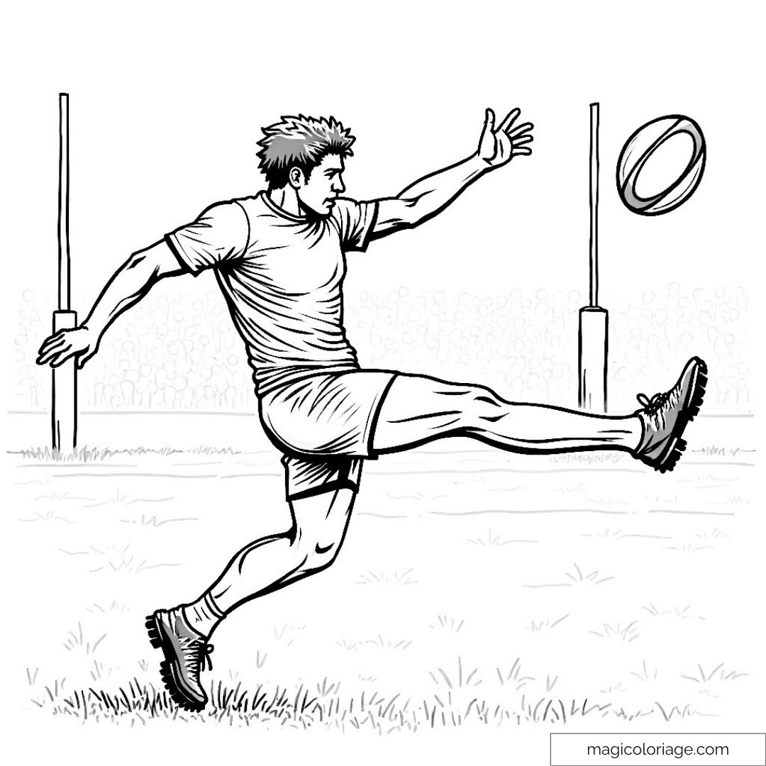 Dessin à colorier d'un joueur de rugby en plein match
