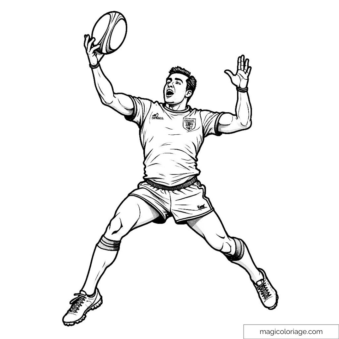 Joueur de rugby sautant pour attraper le ballon
