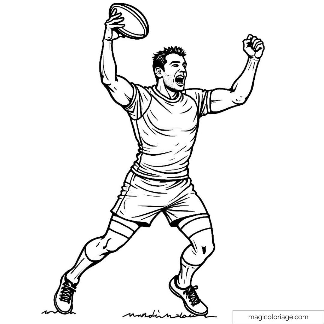 Rugbyman criant de joie avec un ballon
