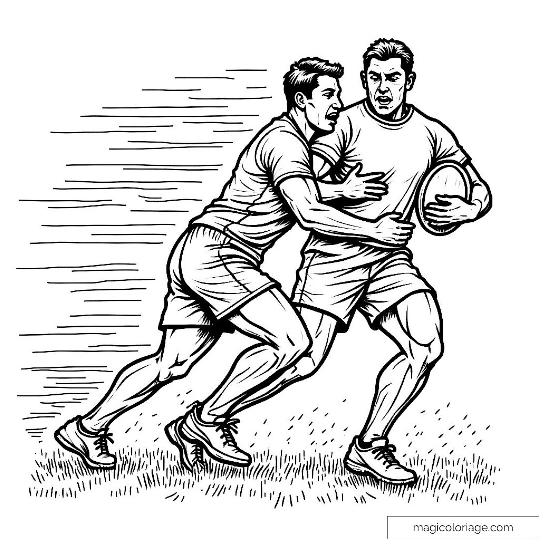Dessin de joueurs de rugby s'affrontant