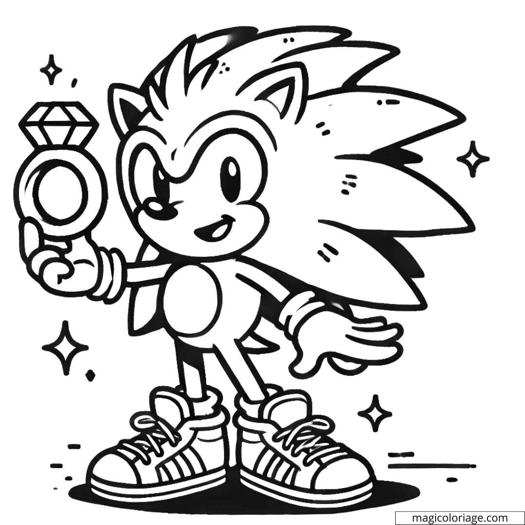 Coloriage Sonic, tenant un anneau, à imprimer et colorier.