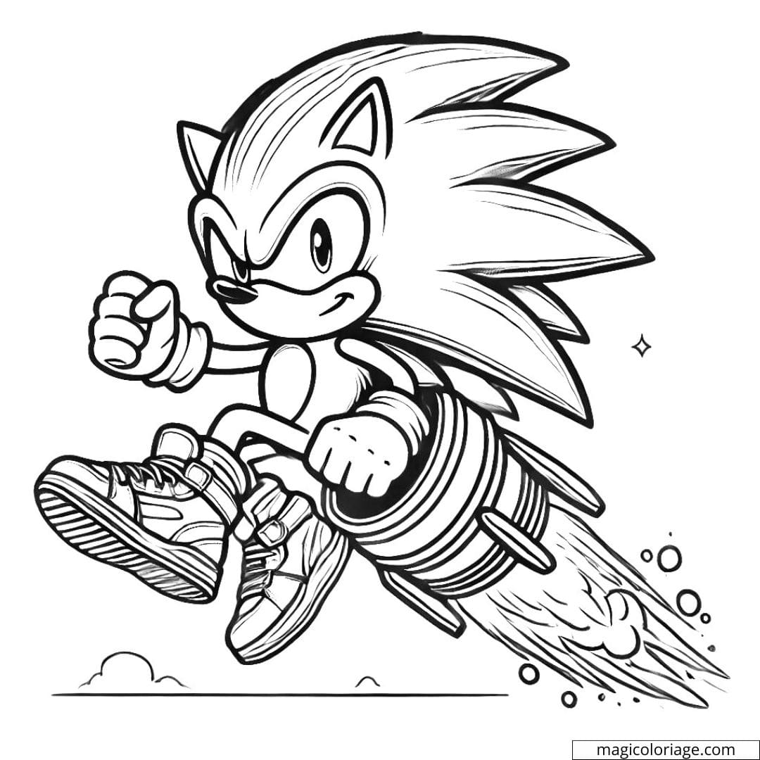 Dessin à colorier de Sonic avec un jetpack, à imprimer et colorier.
