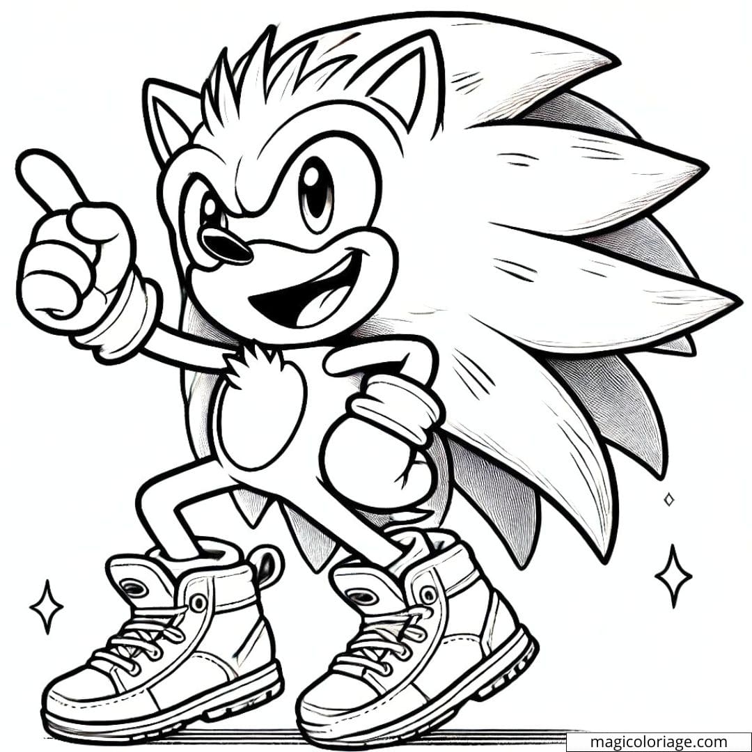 Dessin à colorier de Sonic célébrant une victoire, à imprimer et colorier.