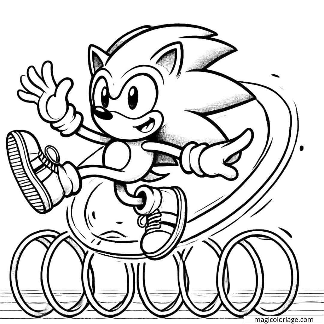 Dessin à colorier de Sonic faisant un loop-de-loop, à imprimer et colorier.