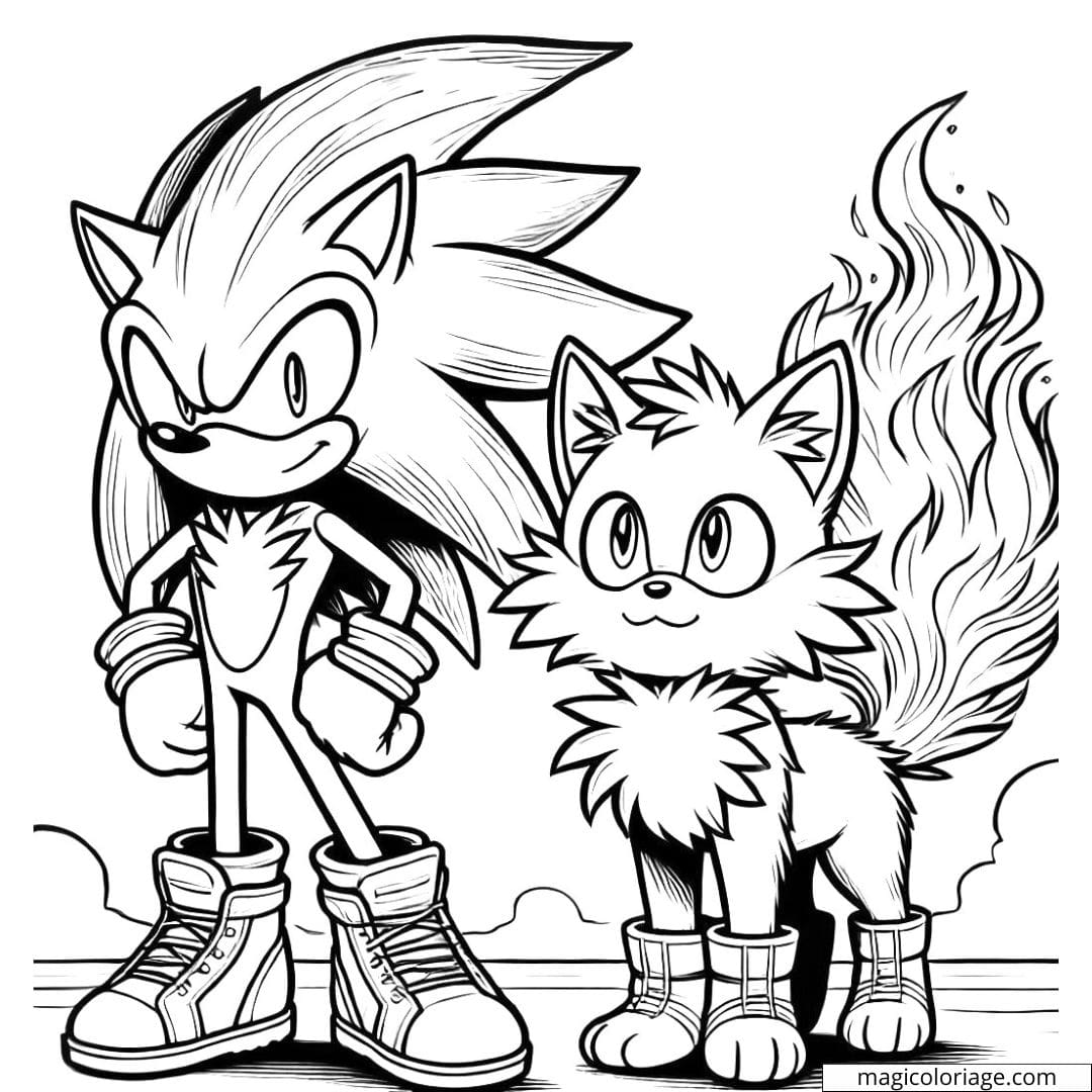Coloriage Sonic et Blaze le Chat, se tenant côte à côte, à imprimer et colorier.