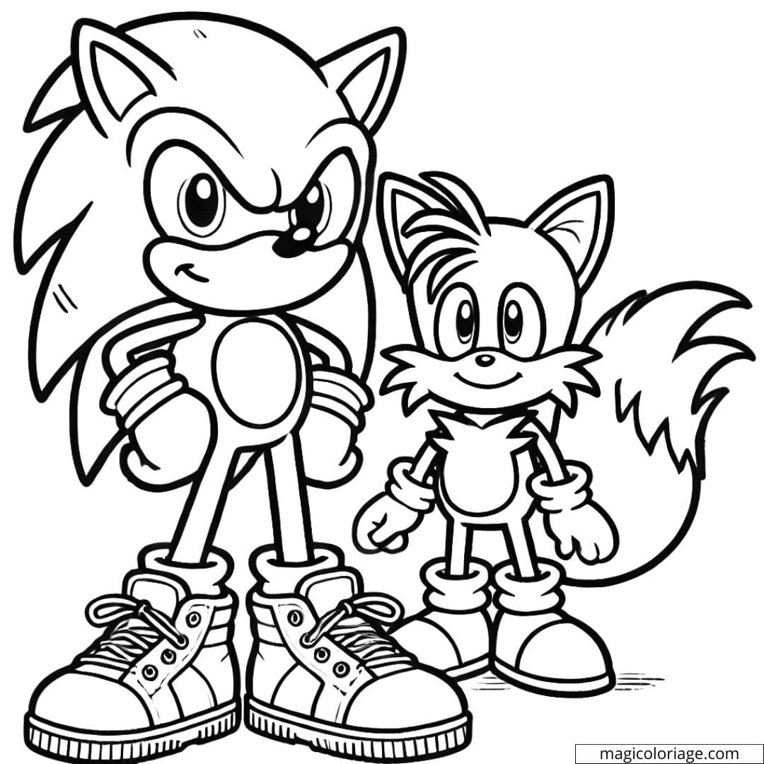 Coloriage Sonic et Tails, se tenant côte à côte, à imprimer et colorier.