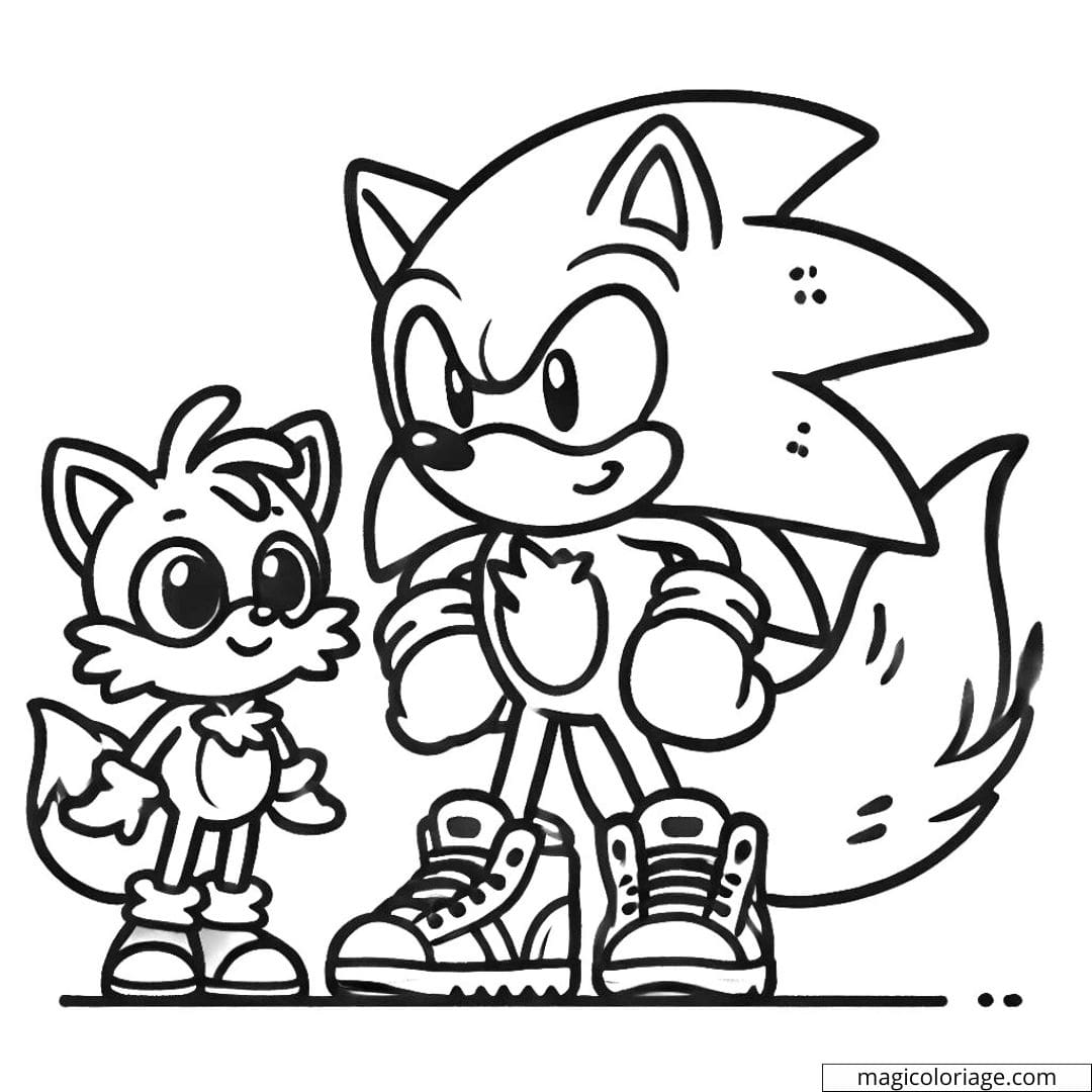 Coloriage Sonic avec Tails, à imprimer et colorier.