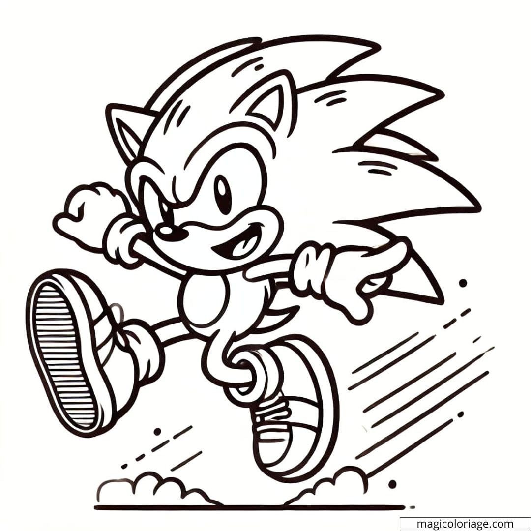 Dessin de Sonic sautant avec excitation, à imprimer et colorier.