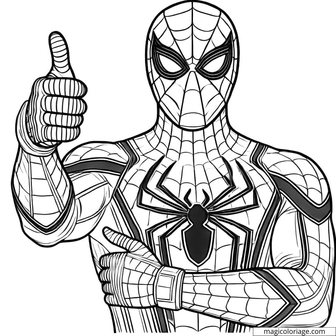 Coloriage Spiderman levant le pouce en signe d'approbation