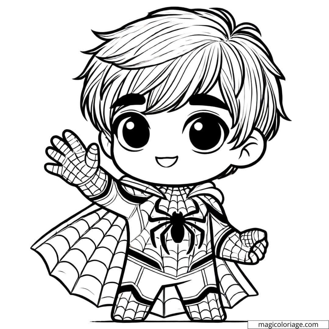Coloriage Spiderman à imprimer pour maternelle, faisant un high-five