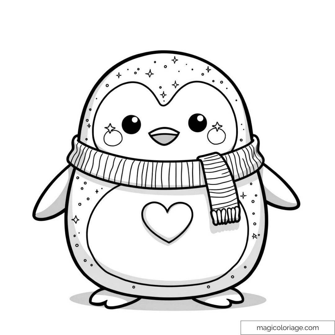 Coloriage de Squishmallow pingouin mignon avec écharpe à imprimer