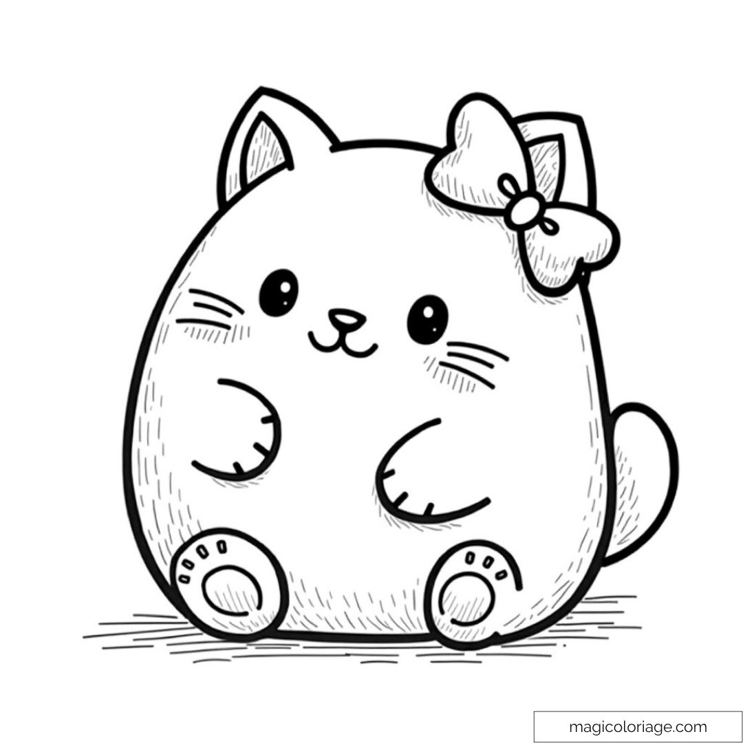 Dessin Squishmallow chat avec nœud à colorier