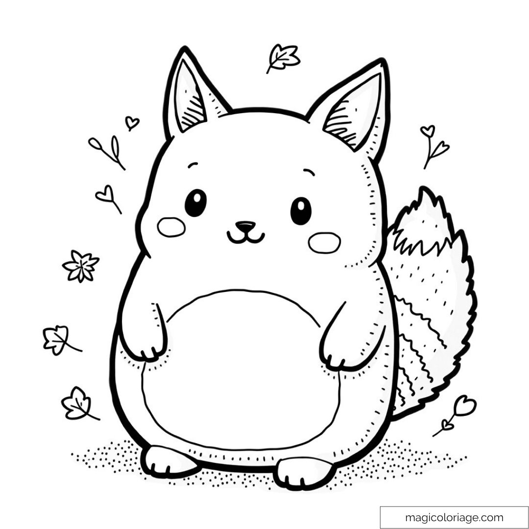 Squishmallow renard mignon avec des feuilles et des cœurs autour