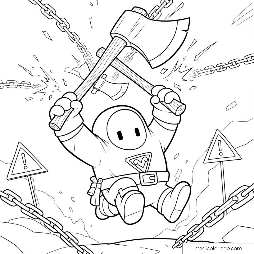 Stumble Guys : personnage sautant avec des haches dans un décor d'aventure