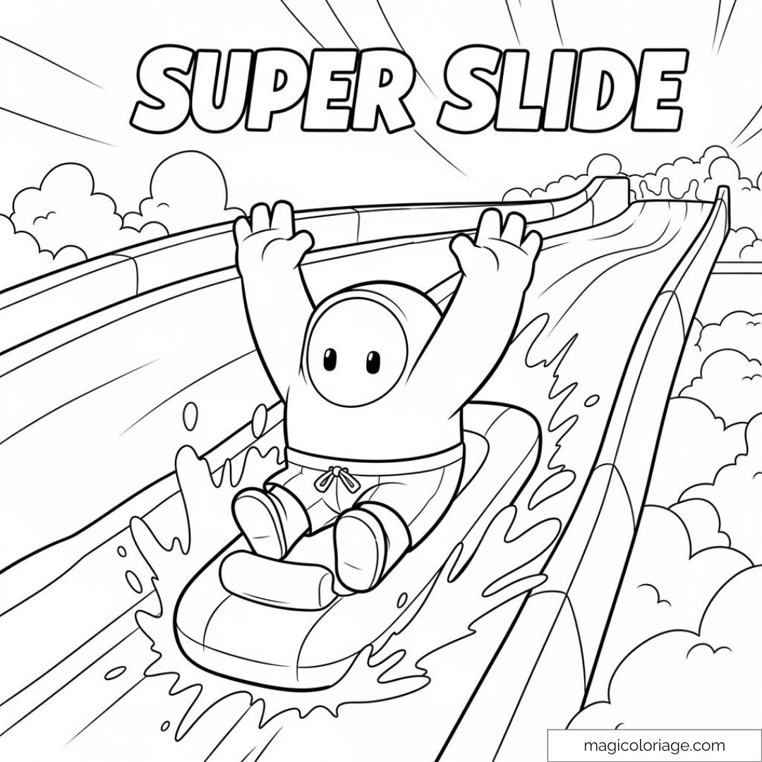 Personnage Stumble Guys glissant sur un toboggan aquatique.