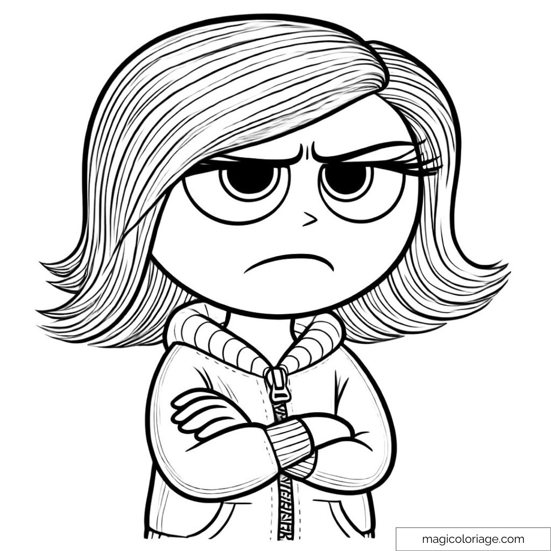 Coloriage Dégoût, personnage plus mature de Vice-Versa 2, avec une expression dégoûtée, à imprimer.
