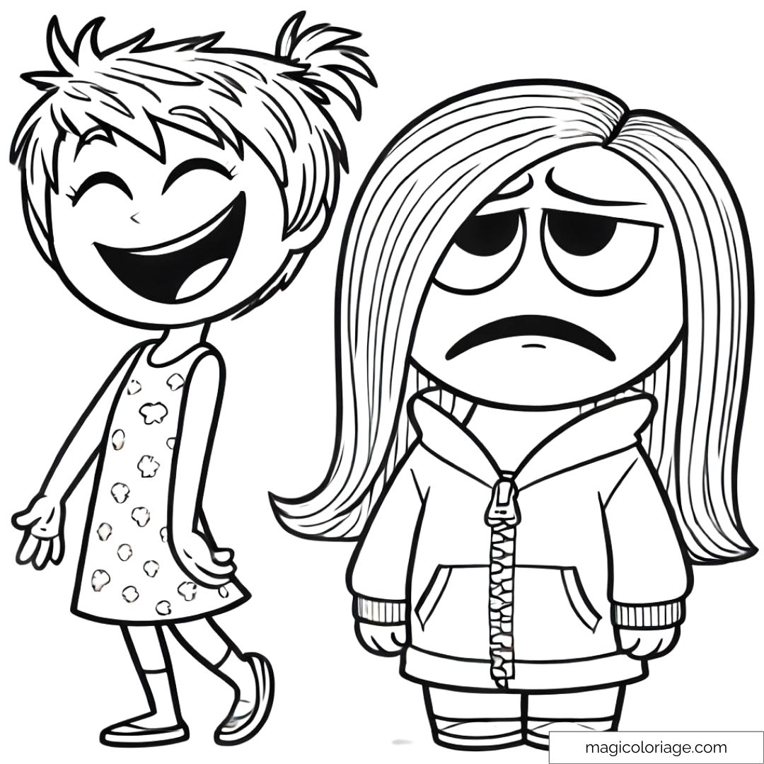 Coloriage de Joy et Dégoût, personnages de Vice-Versa, à imprimer.