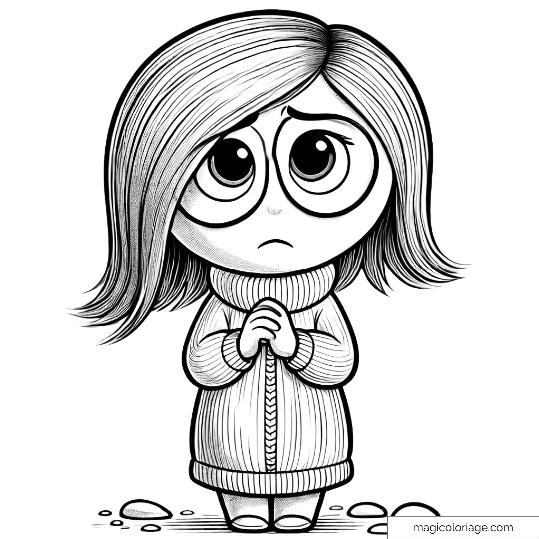 Coloriage Tristesse mature de Vice-Versa 2, debout et pensive, à imprimer pour les enfants.