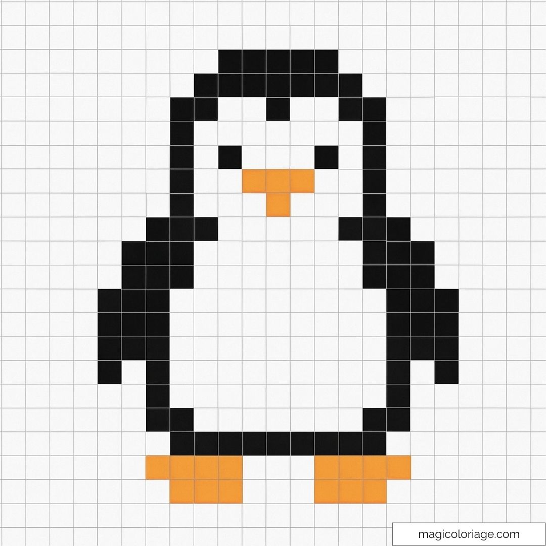 Dessin pixel art d'un pingouin