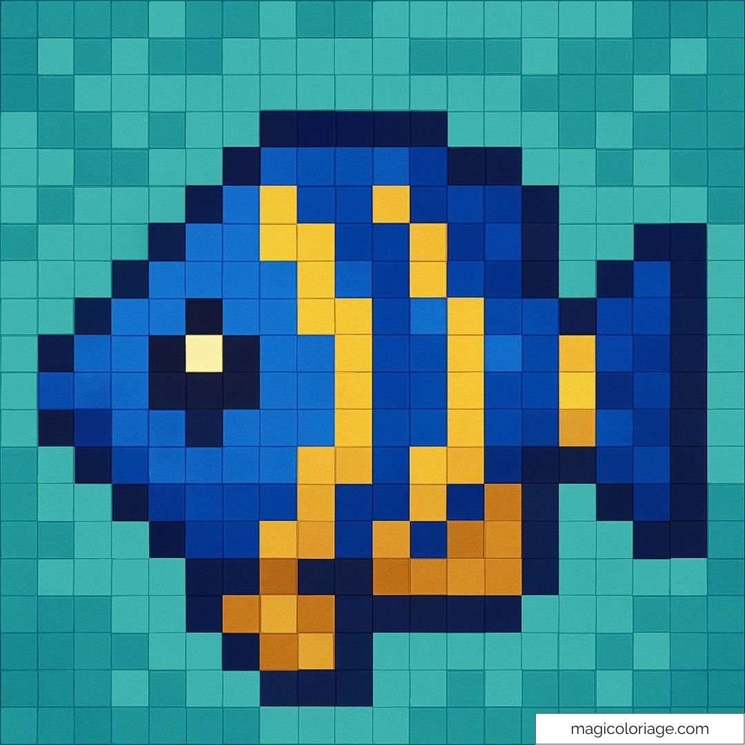 Pixel art de poisson tropical bleu et jaune vibrant