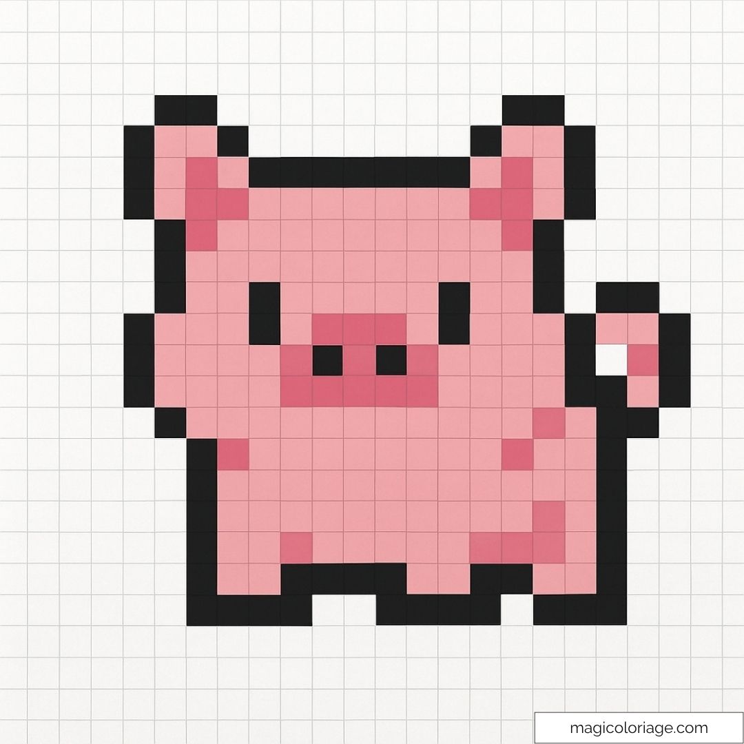 Pixel art cochon mignon sur papier quadrillé