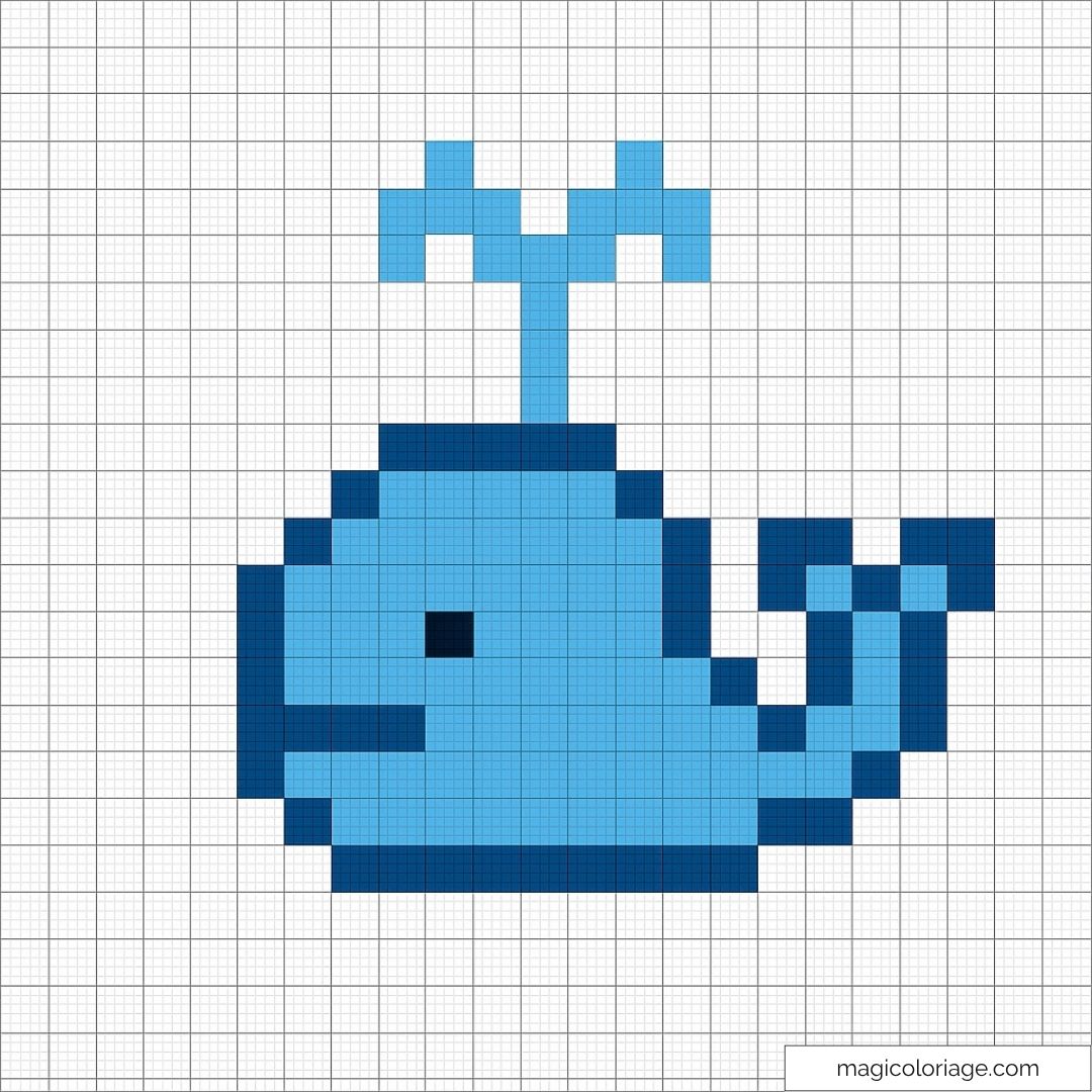 Pixel art de baleine bleue