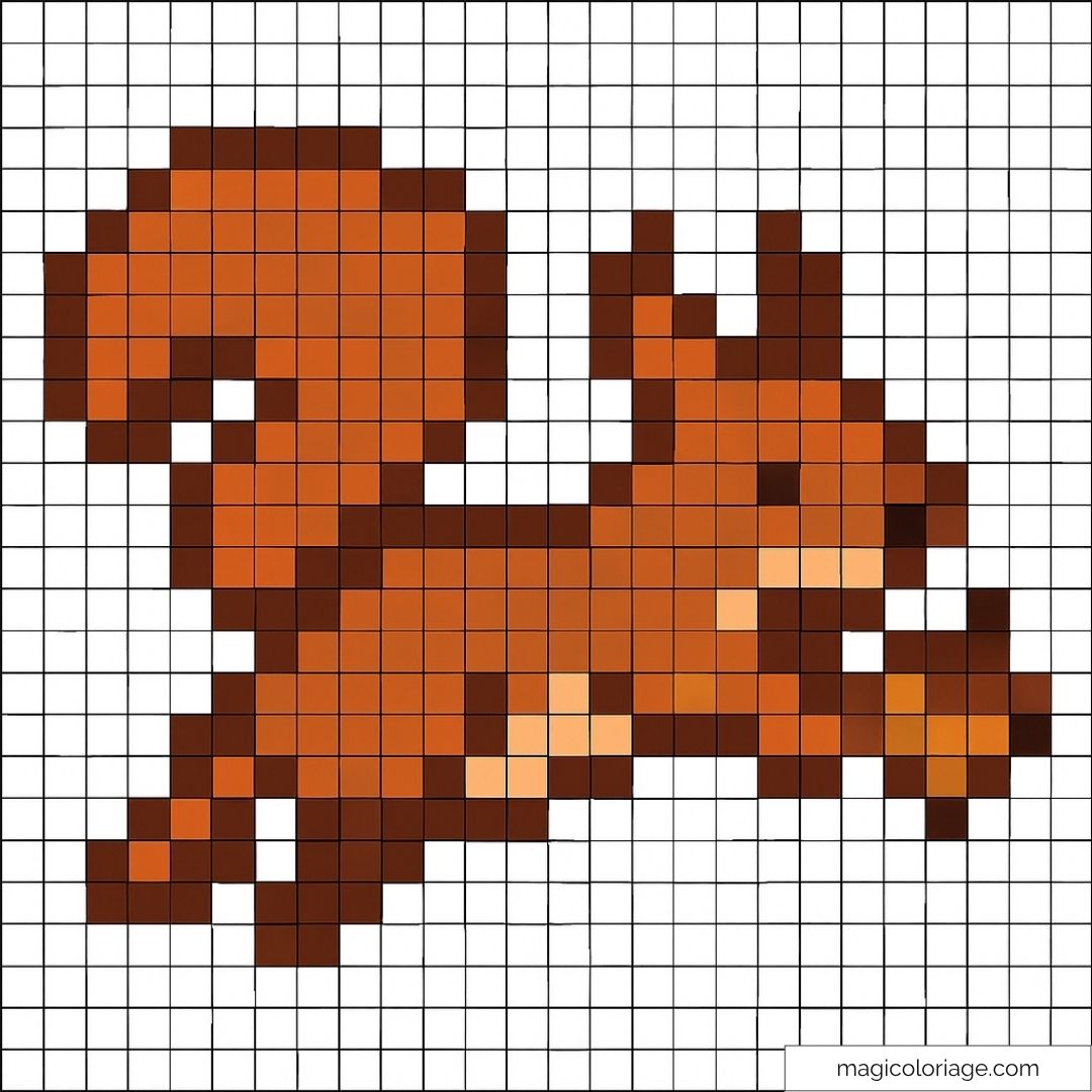 Écureuil en pixel art avec une palette de couleurs brunes.