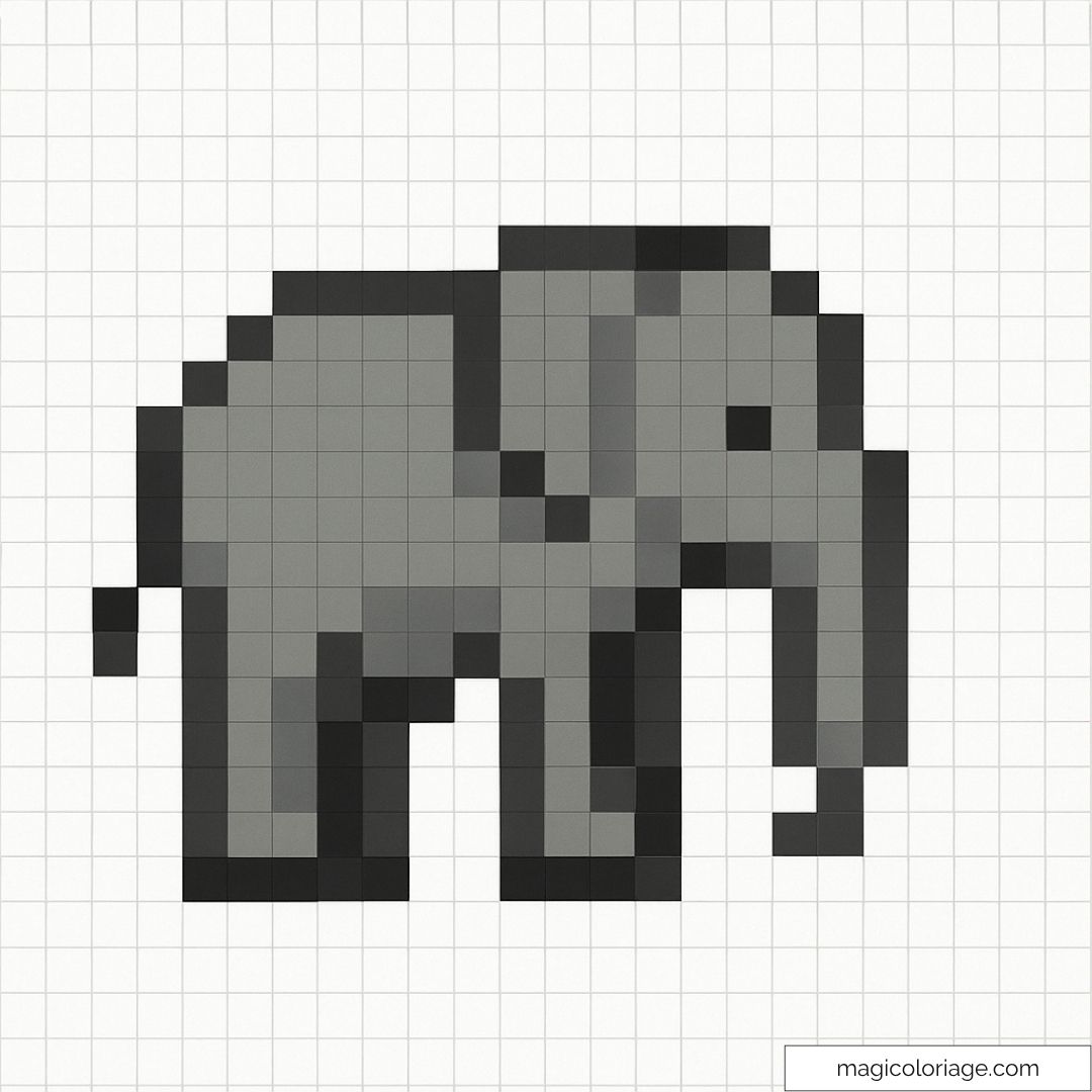 Élément graphique pixel art représentant un éléphant.