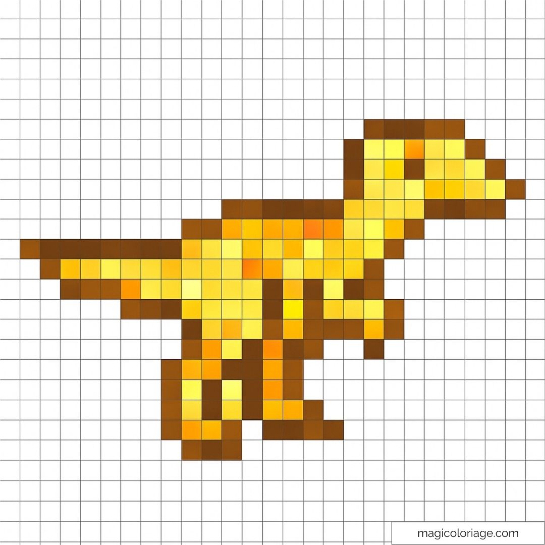 Pixel art dinosaure jaune sur fond quadrillé