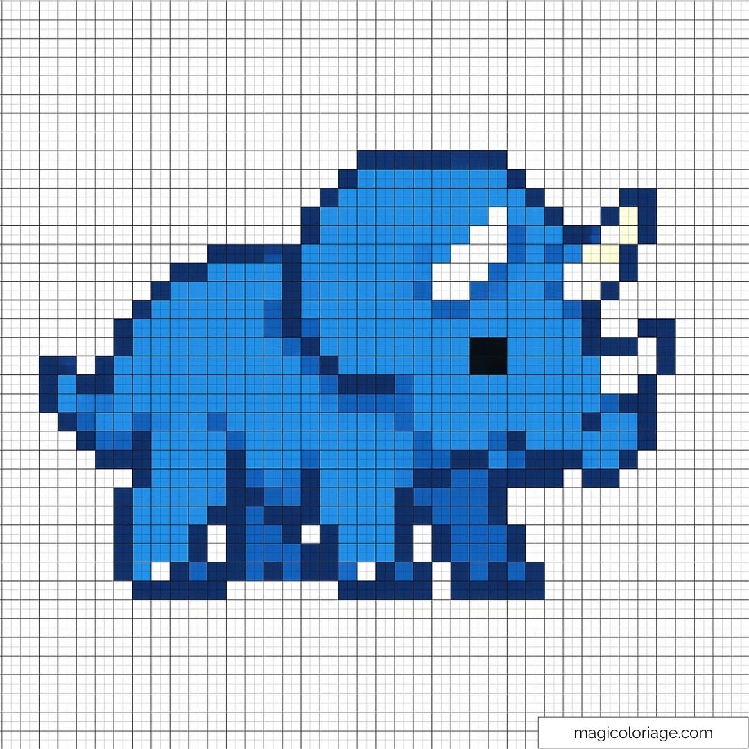 Dessin pixel art dinosaure bleu